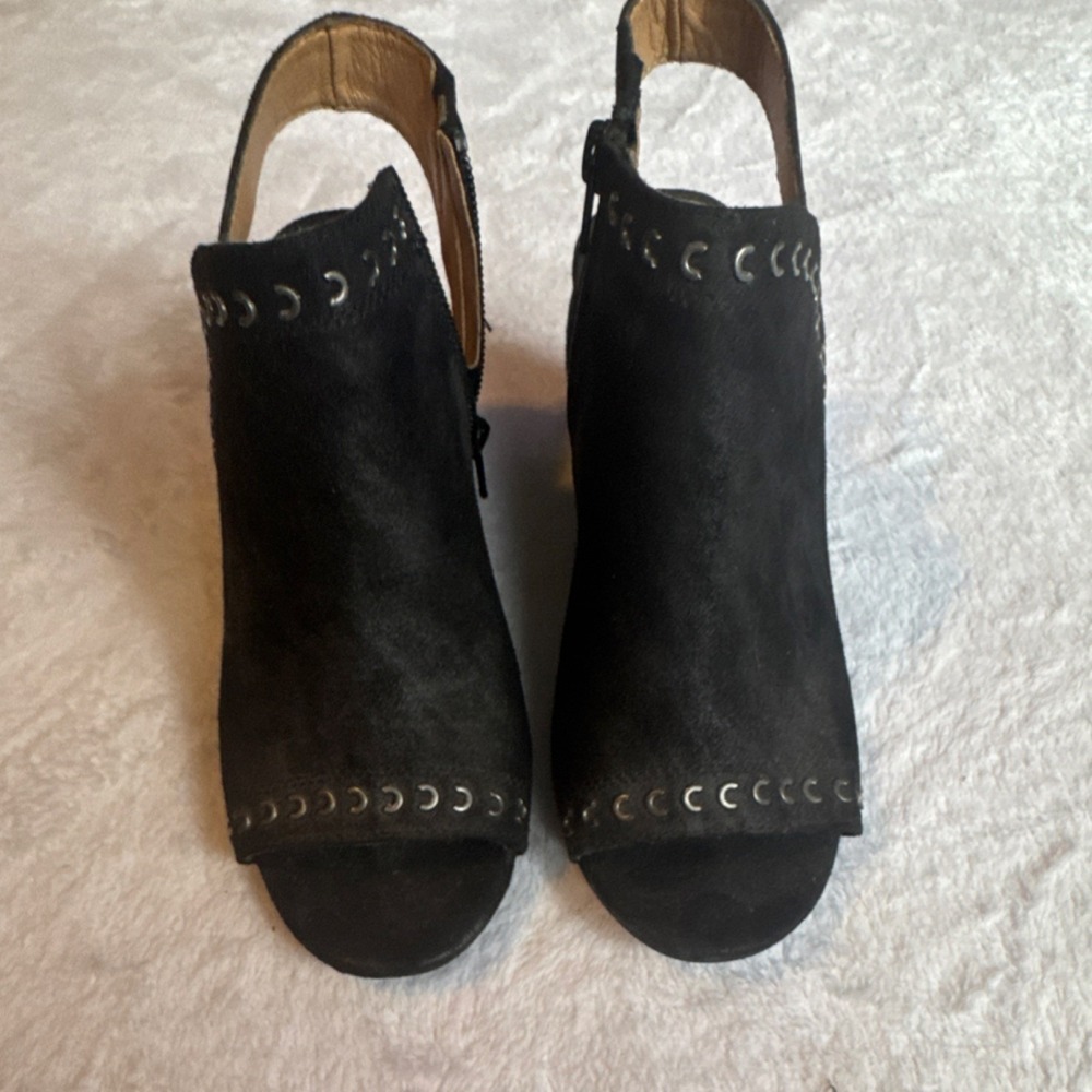 New Directions Studded Zip Peep Toe Block Heel Black Women's Shoes Size 6M